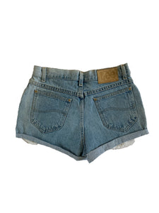 Two Toned Light Wash Denim Shorts