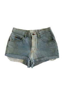 Two Toned Light Wash Denim Shorts